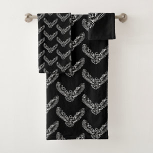 Black and White Tribal Flying Owl Bath Towel Set