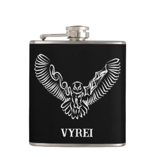 Black and White Tribal Flying Owl Hip Flask