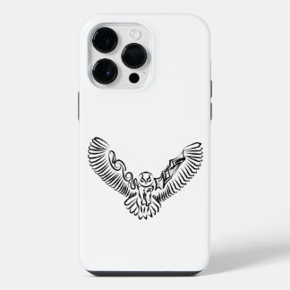 Black and White Tribal Flying Owl iPhone 14 Pro Max Case