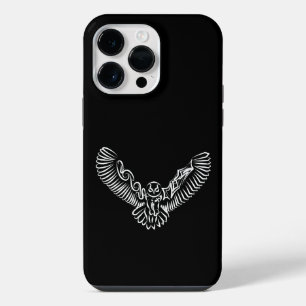 Black and White Tribal Flying Owl iPhone 14 Pro Max Case