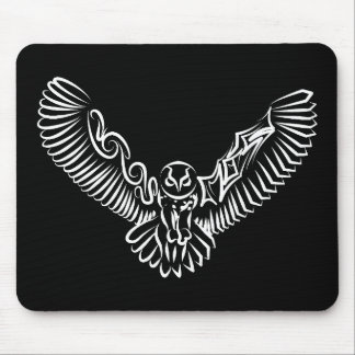 Black and White Tribal Flying Owl Mouse Pad
