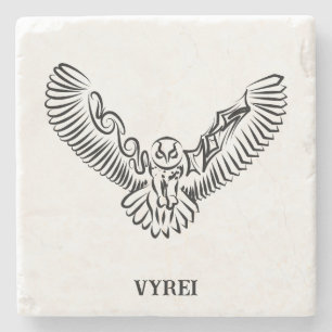 Black and White Tribal Flying Owl Stone Coaster