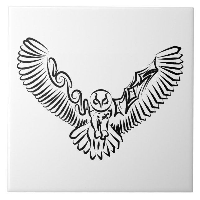 Black and White Tribal Flying Owl Tile (Front)