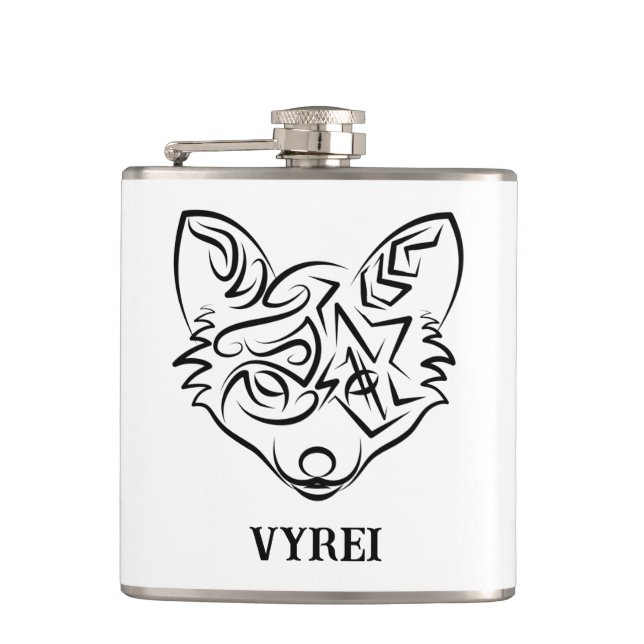 Black and White Tribal Fox Hip Flask (Front)