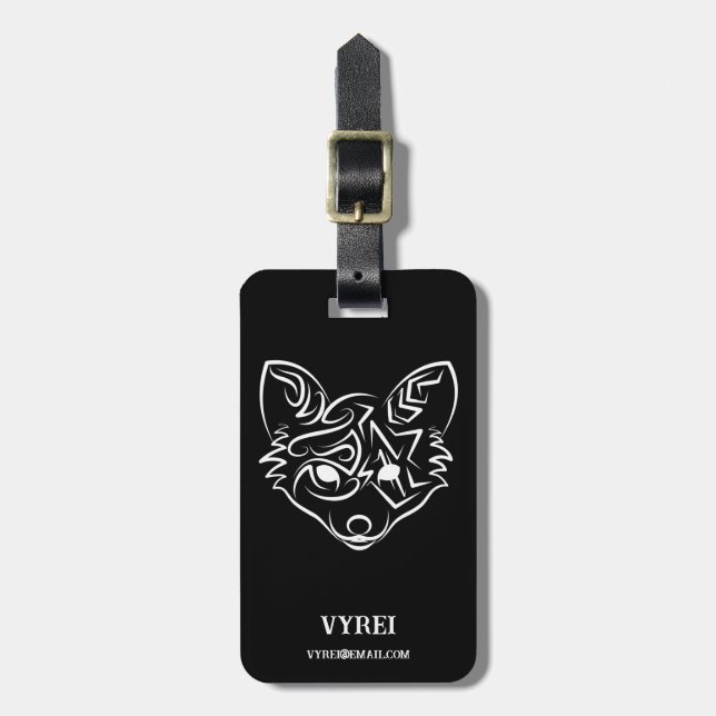Black and White Tribal Fox Luggage Tag (Front Vertical)