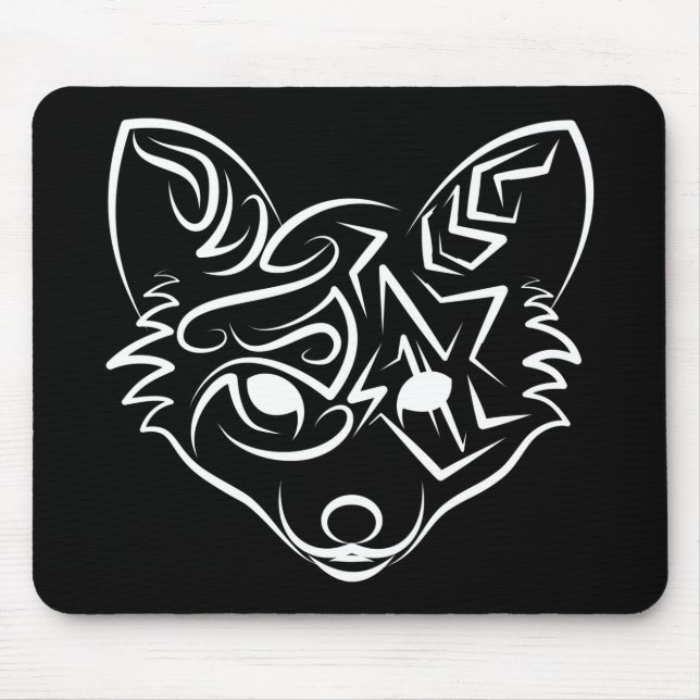 Black and White Tribal Fox Mouse Pad (Front)