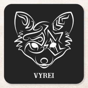Black and White Tribal Fox Square Paper Coaster