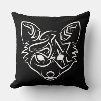 Black and White Tribal Fox Throw Pillow