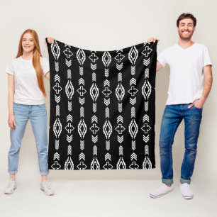 Black and white tribal geometric pattern fleece blanket