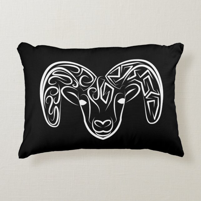 Black and White Tribal Goat / Sheep Accent Pillow (Front)