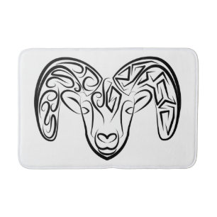 Black and White Tribal Goat / Sheep Bath Mat