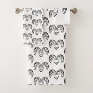 Black and White Tribal Goat / Sheep Bath Towel Set