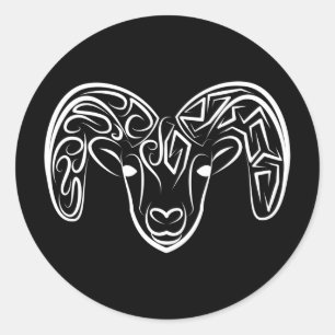 Black and White Tribal Goat / Sheep Classic Round Sticker