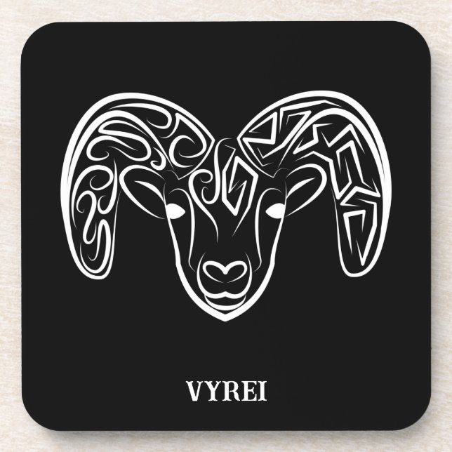 Black and White Tribal Goat / Sheep Coaster (Front)