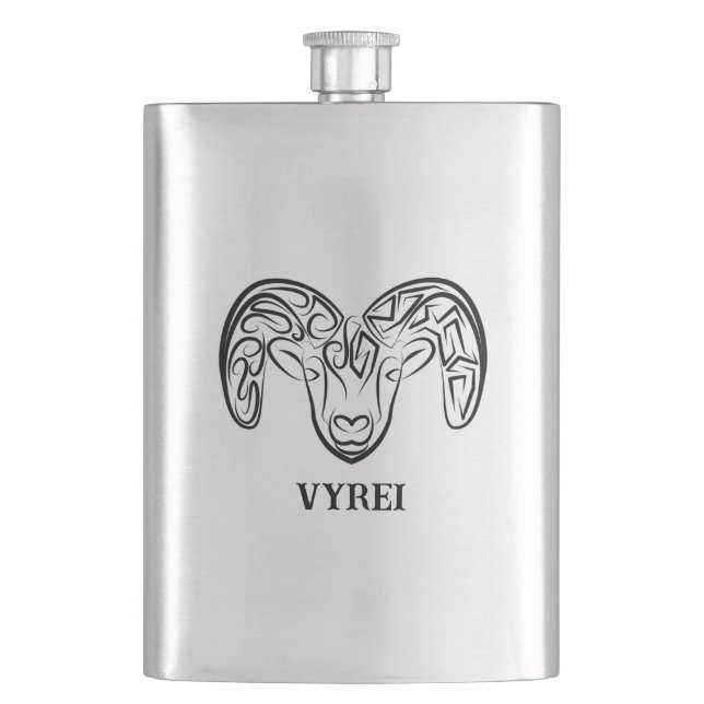 Black and White Tribal Goat / Sheep Hip Flask (Front)