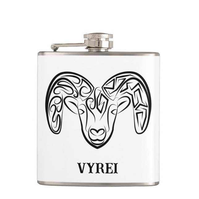 Black and White Tribal Goat / Sheep Hip Flask (Front)