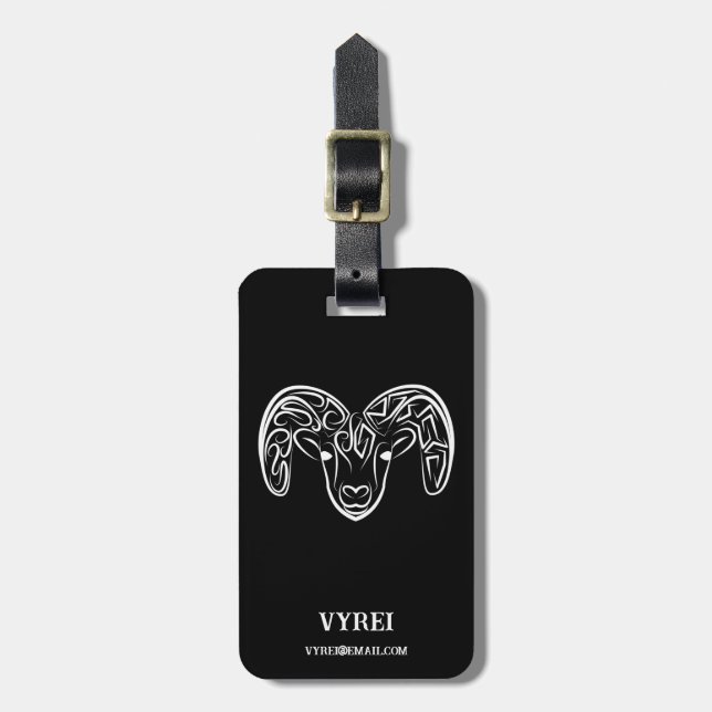 Black and White Tribal Goat / Sheep Luggage Tag (Front Vertical)