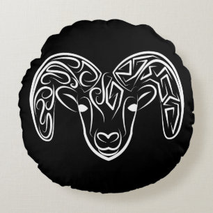 Black and White Tribal Goat / Sheep Round Pillow