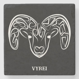 Black and White Tribal Goat / Sheep Stone Coaster