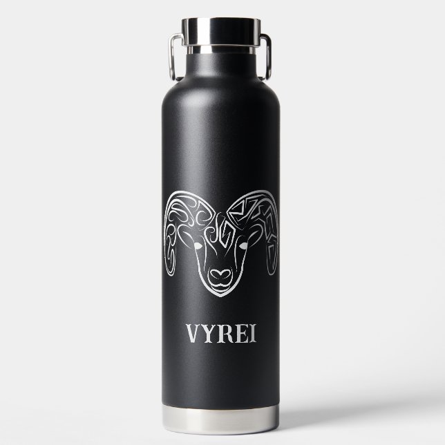 Black and White Tribal Goat / Sheep Water Bottle (Front)