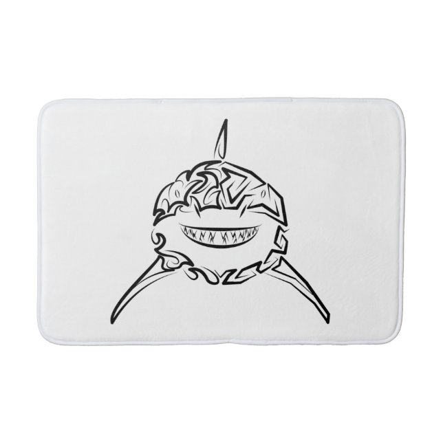 Black and White Tribal Great White Shark Bath Mat (Front)