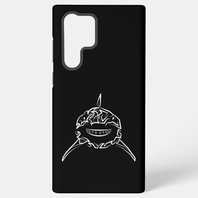 Black and White Tribal Great White Shark Samsung Galaxy S22 Ultra Case (Back)