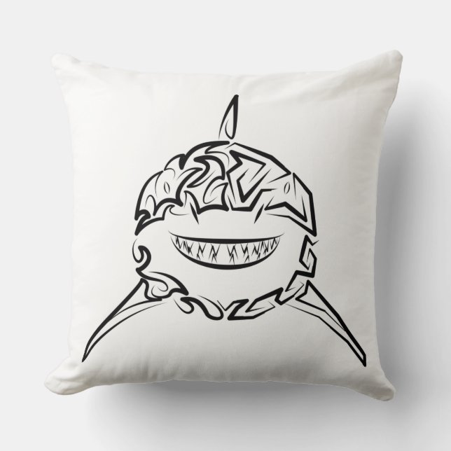 Black and White Tribal Great White Shark Throw Pillow (Front)