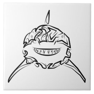 Black and White Tribal Great White Shark Tile