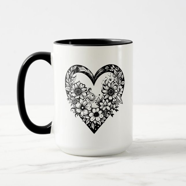 Black and White Tribal Heart Personalized Mug (Left)