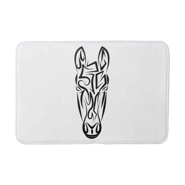 Black and White Tribal Horse Bath Mat (Front)