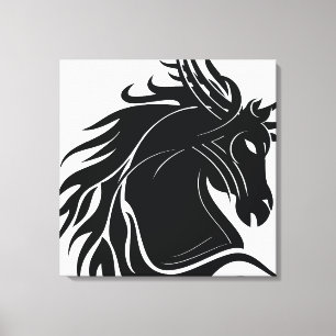 Black and white tribal horse head canvas print