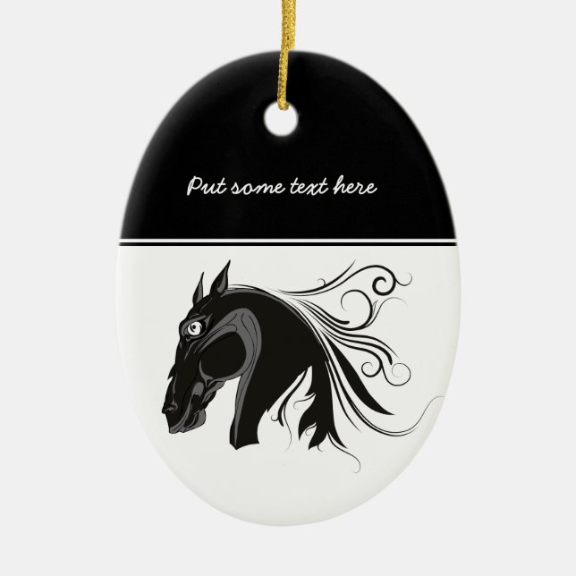 Black and white tribal horse head custom ornament (Front)