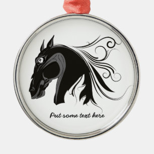 Black and white tribal horse head custom ornament