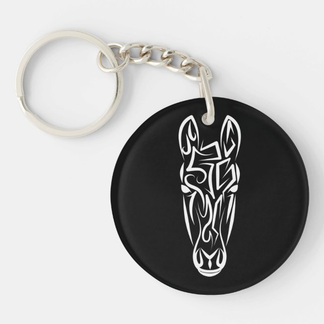 Black and White Tribal Horse Keychain (Front)