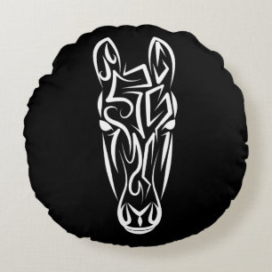 Black and White Tribal Horse Round Pillow
