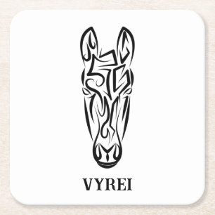 Black and White Tribal Horse Square Paper Coaster