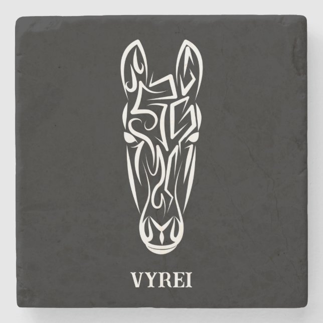 Black and White Tribal Horse Stone Coaster (Front)