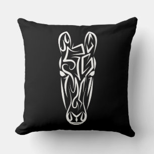 Black and White Tribal Horse Throw Pillow