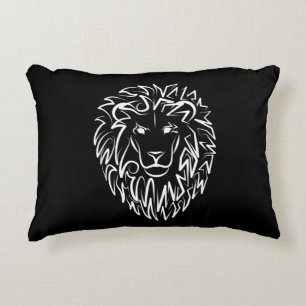 Black and White Tribal Lion Accent Pillow