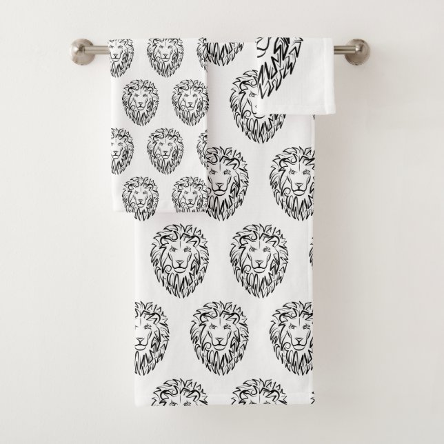 Black and White Tribal Lion Bath Towel Set (Insitu)