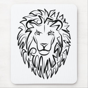 Black and White Tribal Lion Mouse Pad
