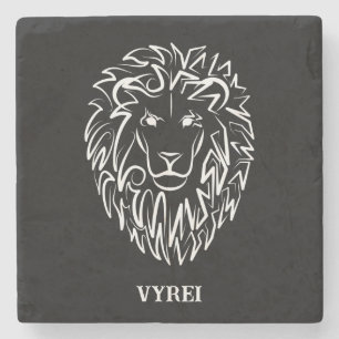 Black and White Tribal Lion Stone Coaster