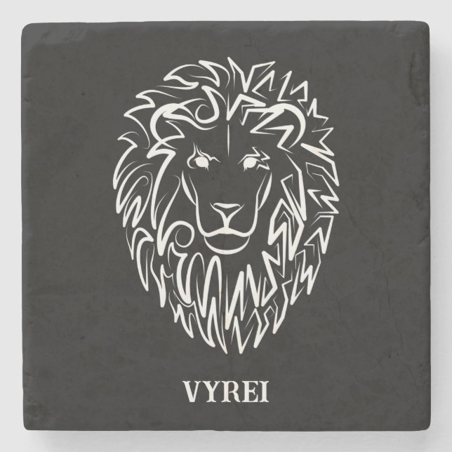 Black and White Tribal Lion Stone Coaster (Front)