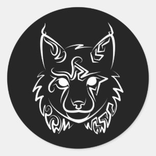 Black and White Tribal Lynx Classic Round Sticker