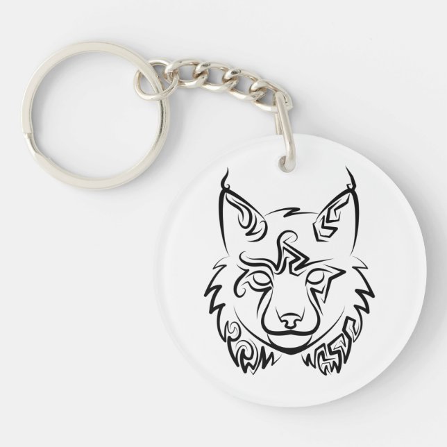 Black and White Tribal Lynx Keychain (Front)