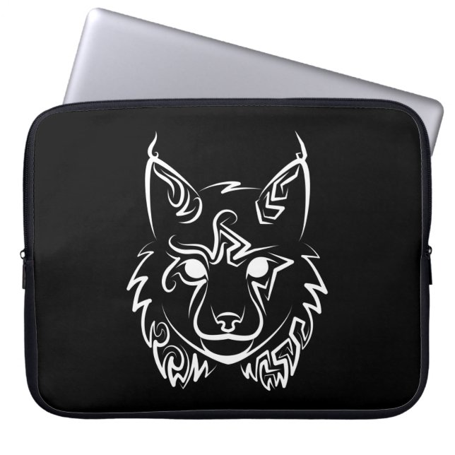 Black and White Tribal Lynx Laptop Sleeve (Front)