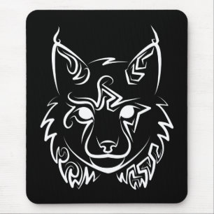 Black and White Tribal Lynx Mouse Pad