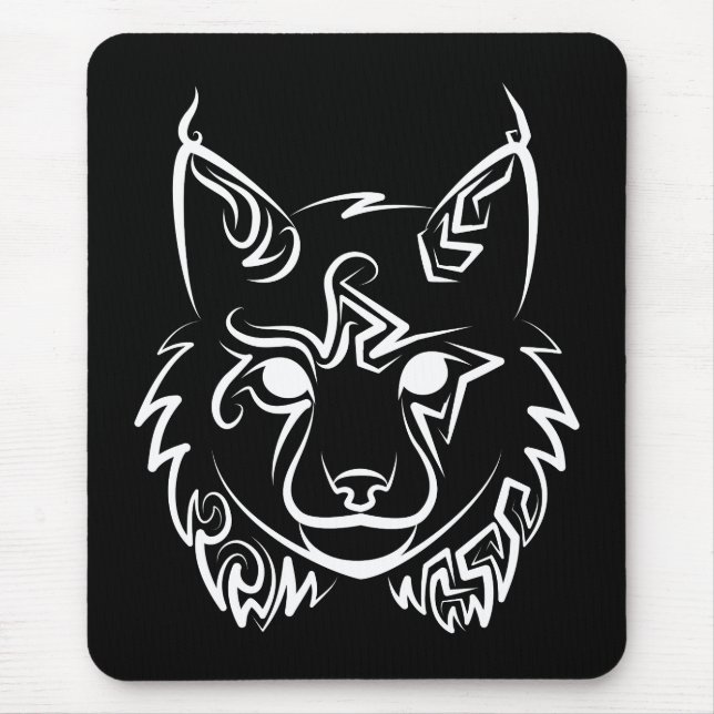 Black and White Tribal Lynx Mouse Pad (Front)