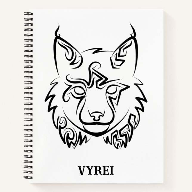 Black and White Tribal Lynx Notebook (Front)