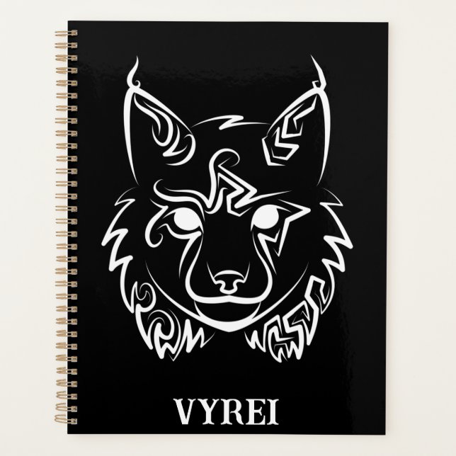 Black and White Tribal Lynx Planner (Front)